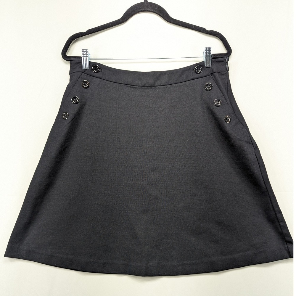 Alfani Black Mini Skirt Sailor Style Button Accents A-Line Career Party 10
